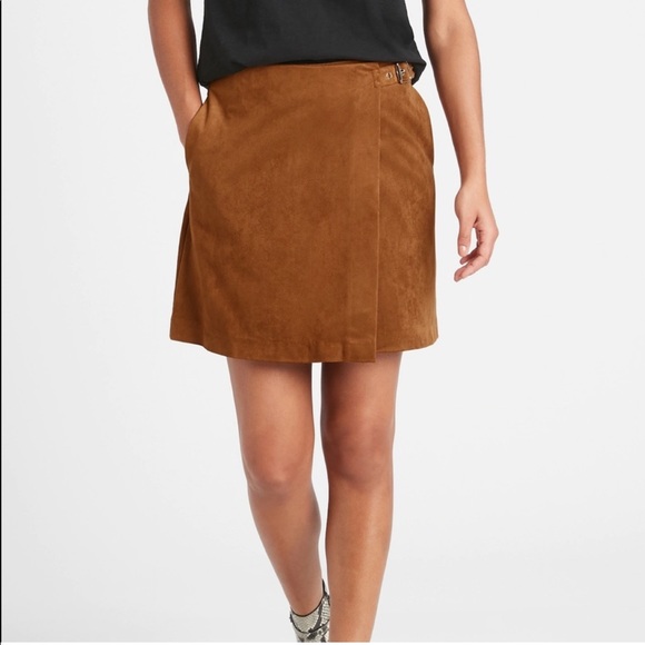 Banana Republic Wool Faux Wrap Skirt Tan Brown Fall Size 10 - Picture 2 of 12